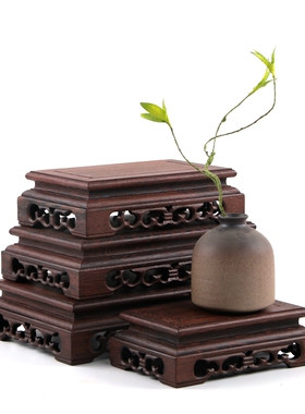 鸡翅木红木雕长正方形花瓶摆件底座质花盆实木托架佛像奇石石头