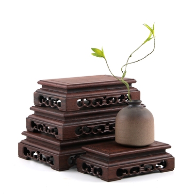 鸡翅木长正方形花瓶摆件实木托