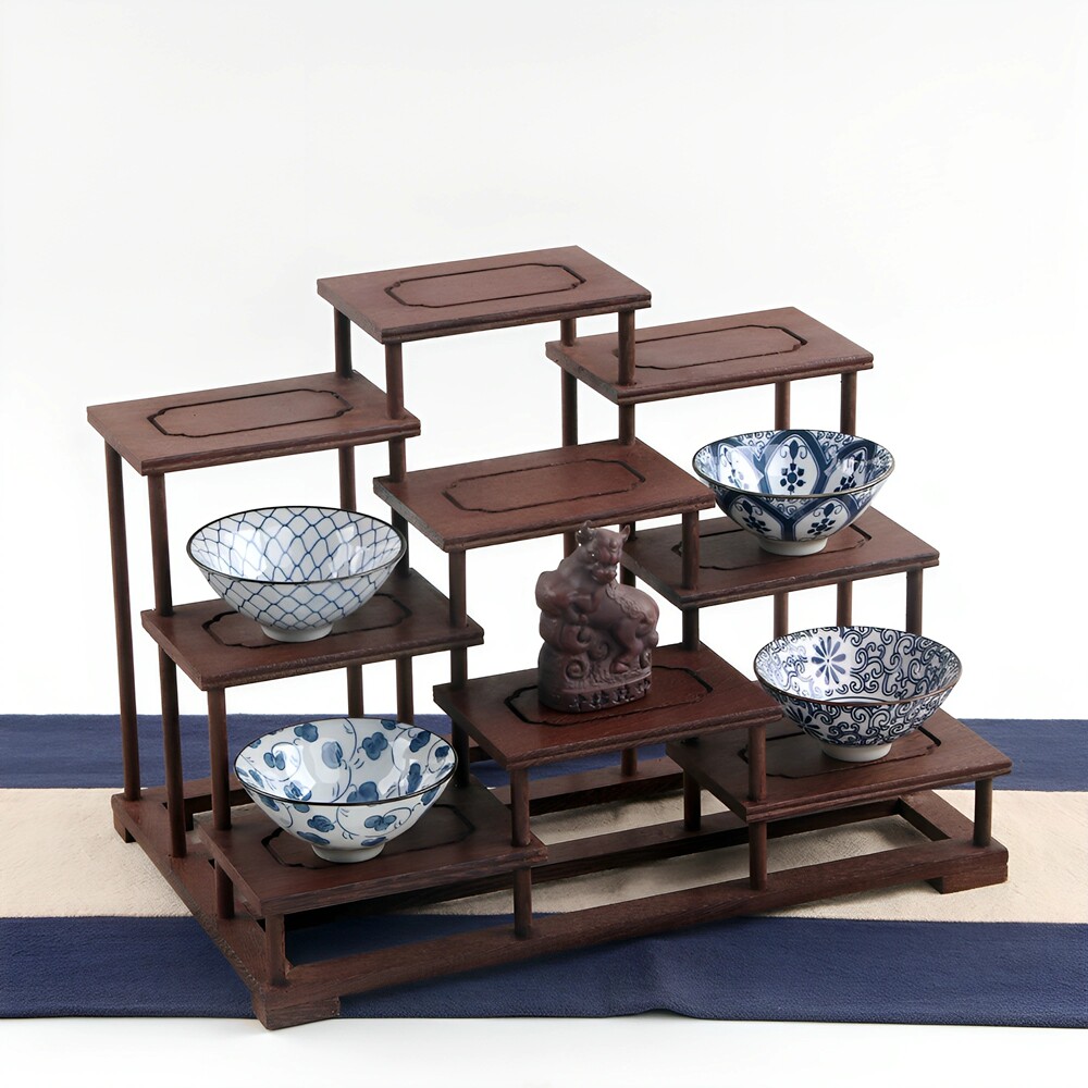 实木博古架鸡翅木紫砂茶杯架子中式展示架多宝阁小置物展架茶具架