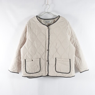 日单新款通勤百搭V领单排按扣宽松显瘦棉衣女纯色长袖保暖棉服