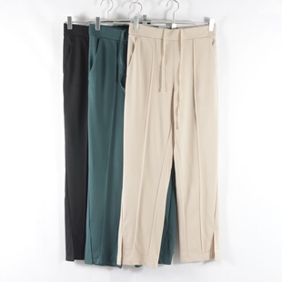 休闲直筒裤 女纯色时尚 通勤百搭后松紧高腰显瘦长裤 日单新款