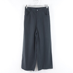 日单新款通勤百搭纽扣拉链后松紧高腰显瘦长裤女纯色休闲直筒裤