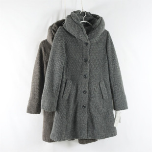 毛呢外套 中长款 日单新款 通勤单排扣拉链立领直筒显瘦女纯色长袖