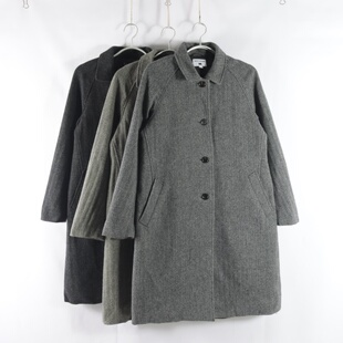 日单新款通勤百搭单排扣直筒显瘦女纯色时尚长袖中长款毛呢外套