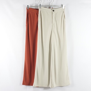 休闲直筒裤 女纯色时尚 通勤百搭纽扣拉链高腰显瘦长裤 日单新款