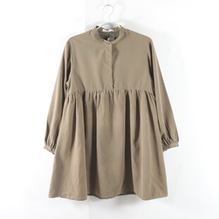 衬衫 中长款 通勤百搭门襟暗扣立领套头宽松显瘦女纯色长袖 日单新款