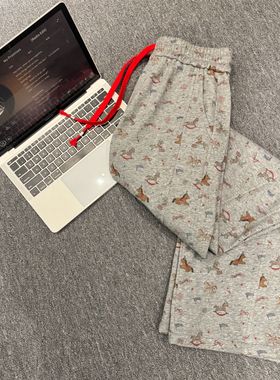【本命小马】女款秋冬毛绒过冬红色抽绳满印小马休闲长裤CP683