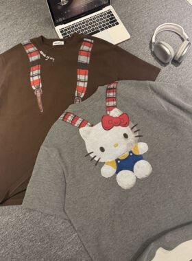 【背带KT】女潮牌设计款趣味背带kt猫大版型T恤CP684