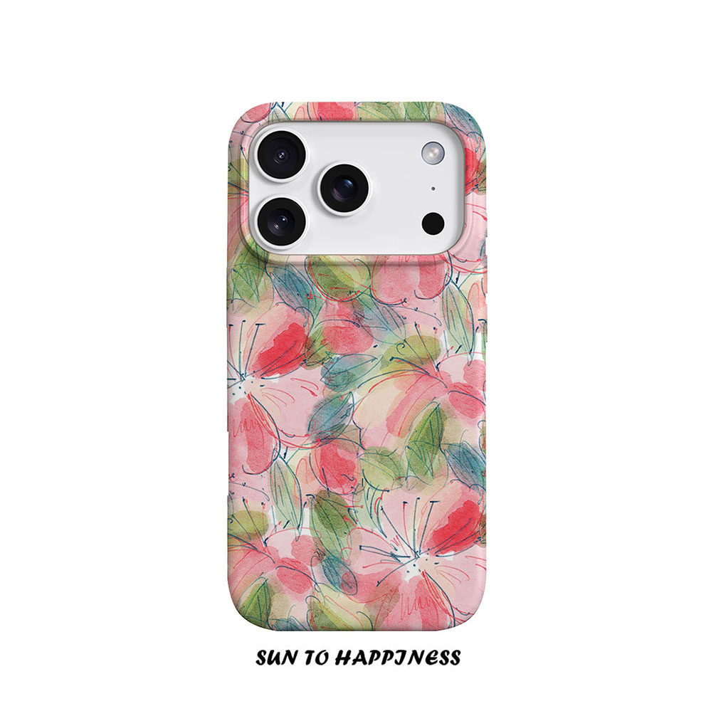 原创日韩艺术桃花适用苹果17PROMAX菲林手机壳iphone16plus软壳15抽象华为水彩14梦幻治愈少女全包文艺二合一