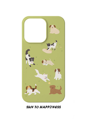 原创草原小狗插画适用苹果16PROMAX手机壳菲林iphone15plus13mini14趣味卡通萌系可爱治愈动漫亮面精孔磨砂硬