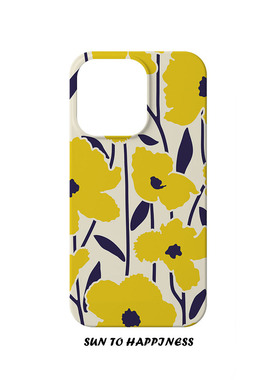 抽象简约黄色繁花插画适用苹果16PROMAX菲林软壳IPHONE15PLUS13PRO14二合一日韩硅胶防摔TPU高级感全包边保护