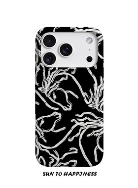马年限定款原创个性黑白马艺术适用苹果17PROMAX菲林手机壳iphone16plus软壳15简约时尚14潮流新年全包二合一