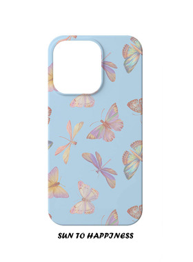 蓝色蝴蝶简约文艺适用苹果17PROMAX菲林手机壳iphone16plus13mini15大孔磨砂小众个性全包亮面奔向姓胡高级感