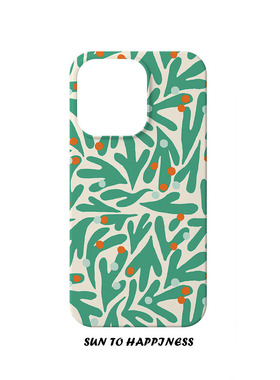 原创日韩风绿色插画文艺适用苹果16PROMAX菲林手机壳iphone15PLUS13mini14大孔磨砂小众个性全包亮面小清新风