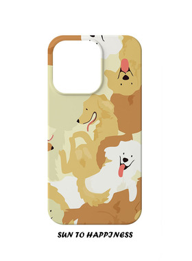原创金毛和萨摩小狗卡通插画适用苹果17PROMAX手机壳菲林iphone16plus13mini15保护壳趣味萌系12可爱全包按键