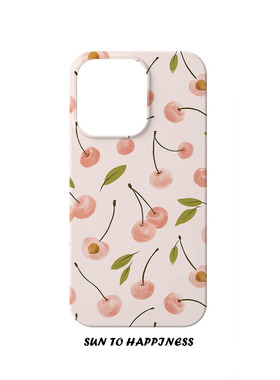 日韩夏日粉底樱桃插画适用苹果16PROMAX手机壳菲林iphone15plus13mini14小清新可爱小众个性文艺水果塑料原创