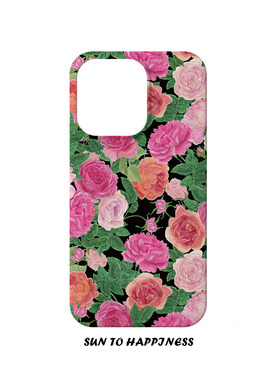 原创设计复古黑色大花适用苹果16PROMAX菲林软壳IPHONE15PLUS13PRO15二合一日韩硅胶防摔TPU高级感全包边保护