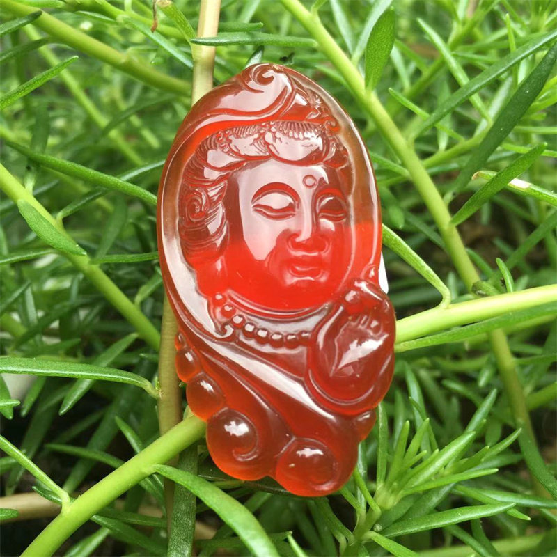 红玛瑙观音菩萨吊坠挂件玉石项坠