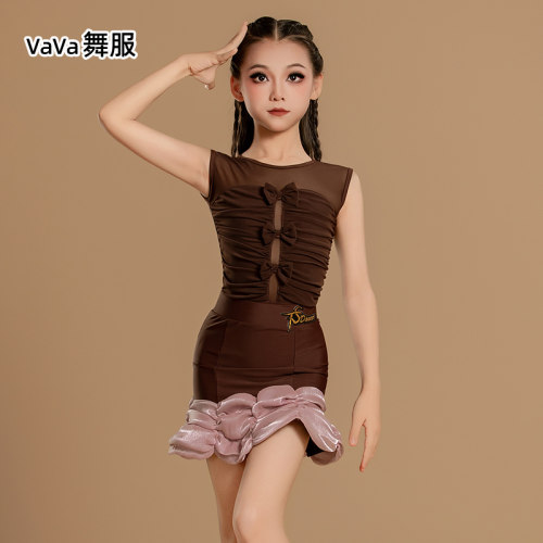 同款2026新款拉丁舞服女童无袖上新蝴蝶结高级感夏季日常练功服