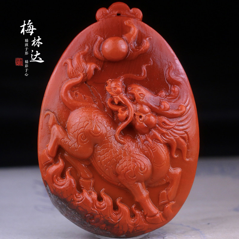 Melinda/梅林达【琰瑞】天然南红玛瑙吊坠苏工精雕麒麟献瑞玉挂件