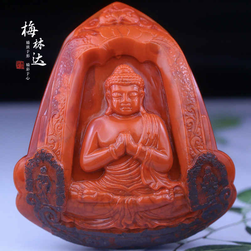 Melinda/梅林达【珐空】天然南红玛瑙吊坠苏工精雕大日如来玉挂件