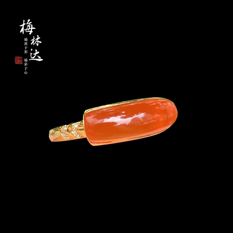 Melinda/梅林达【星彤】天然南红玛瑙戒指18K金镶嵌马鞍冰红戒面