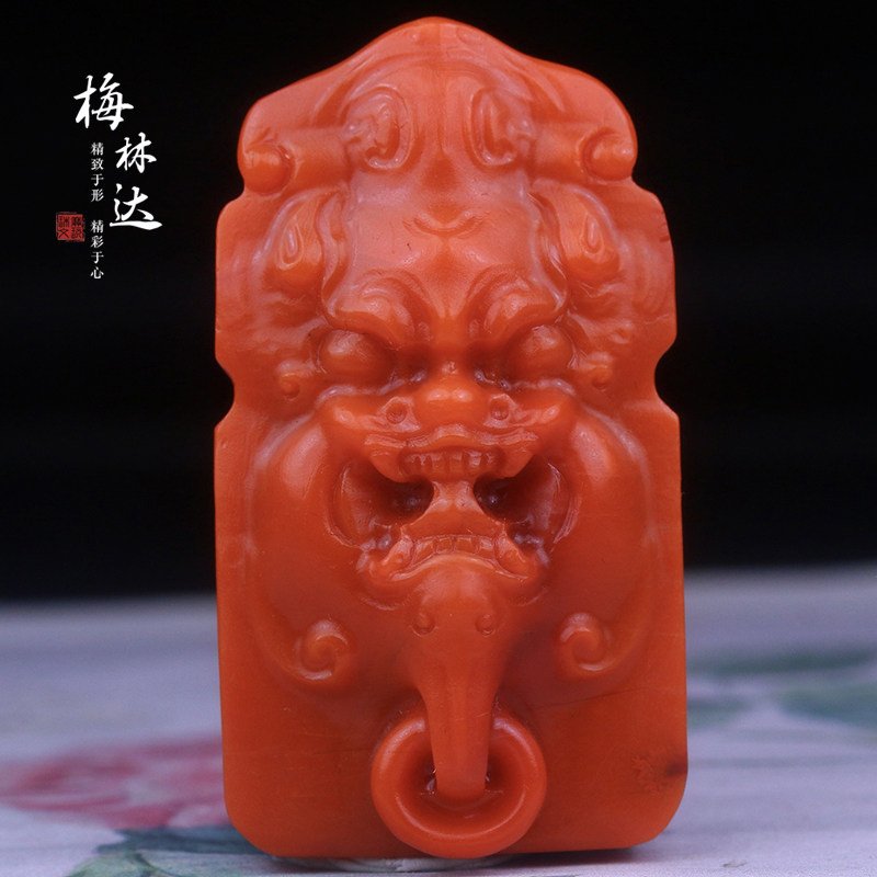 Melinda/梅林达【熙锦】天然南红玛瑙吊坠苏工精雕瑞兽兽面玉挂件