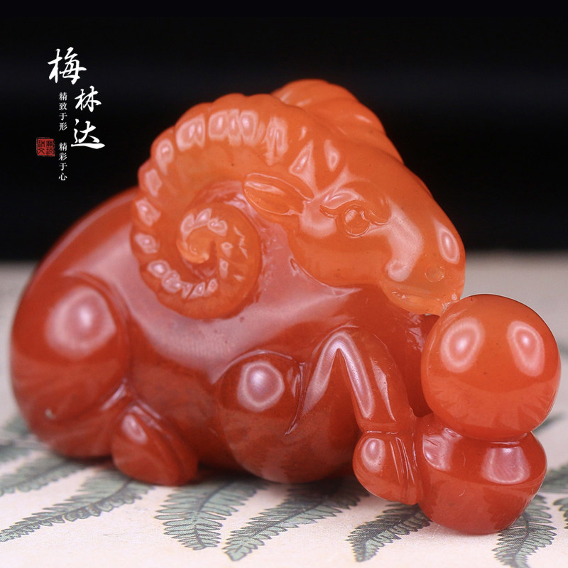 Melinda/梅林达【酒岁】天然南红玛瑙吊坠苏工精雕生肖羊玉石挂件