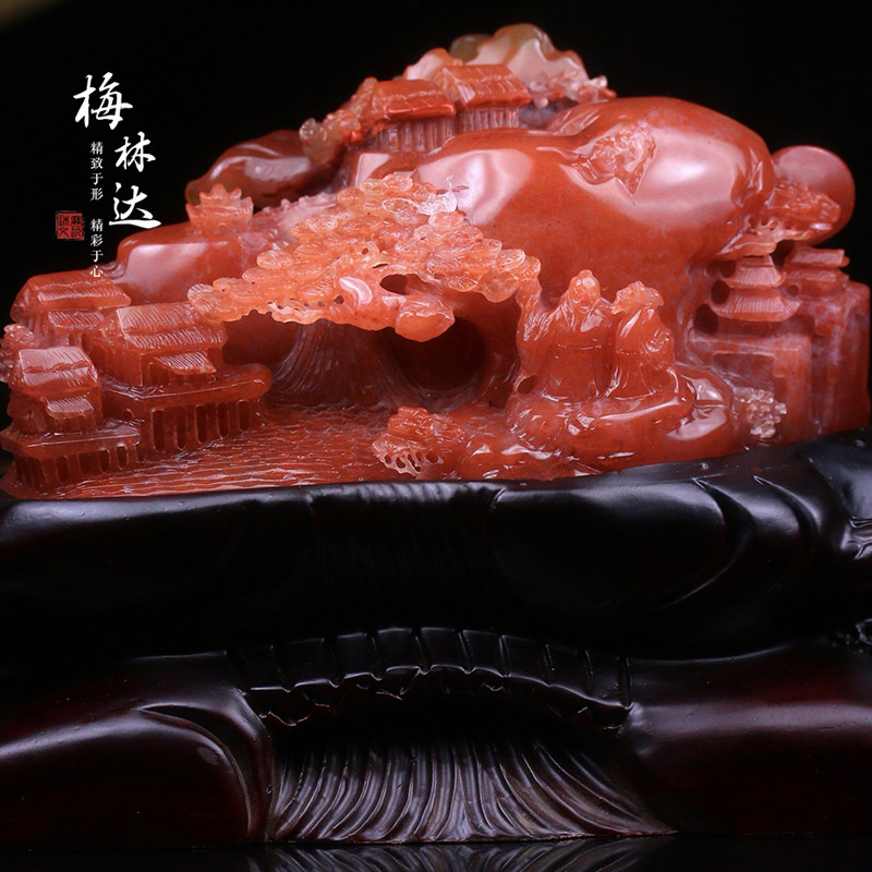 Melinda/梅林达【堇忆】天然南红玛瑙摆件苏工精雕高山流水玉挂件