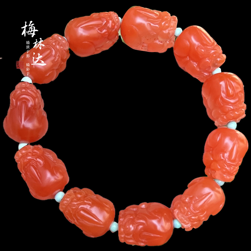 Melinda/梅林达【万缡】天然南红玛瑙手串苏工精雕貔貅瑞兽手链女
