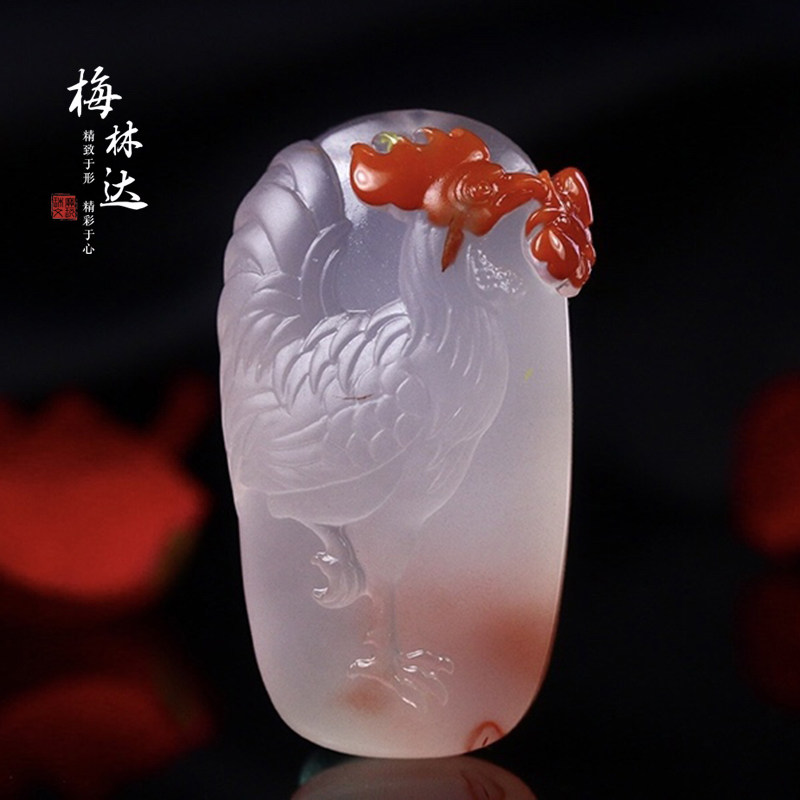 Melinda/梅林达【辽吉】天然南红玛瑙吊坠苏工精雕大吉大利生肖鸡