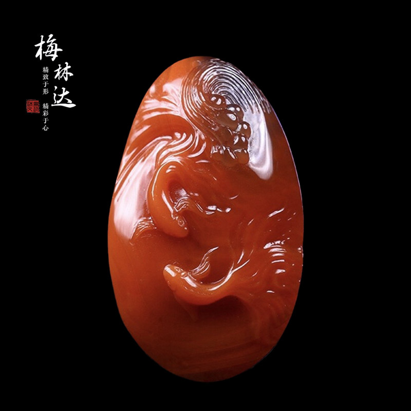 Melinda/梅林达【绯腾】天然南红玛瑙吊坠苏工精雕连年有余玉挂件