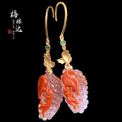 梅林达旗舰店天然南红玛瑙耳环