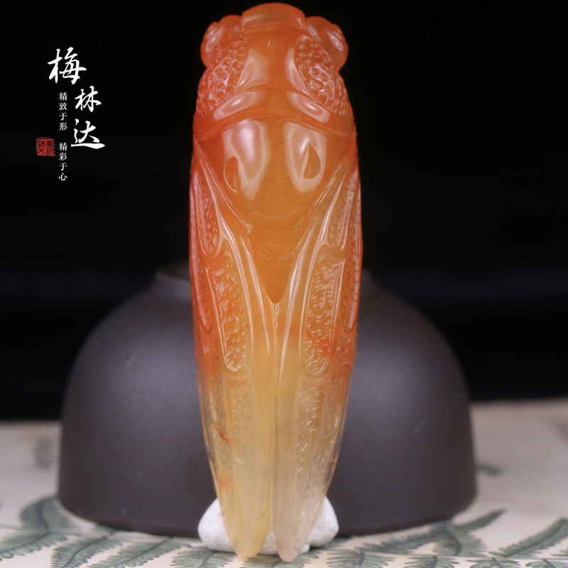 Melinda/梅林达【踏麟】天然南红玛瑙吊坠苏工精雕蝉一鸣惊人玉坠