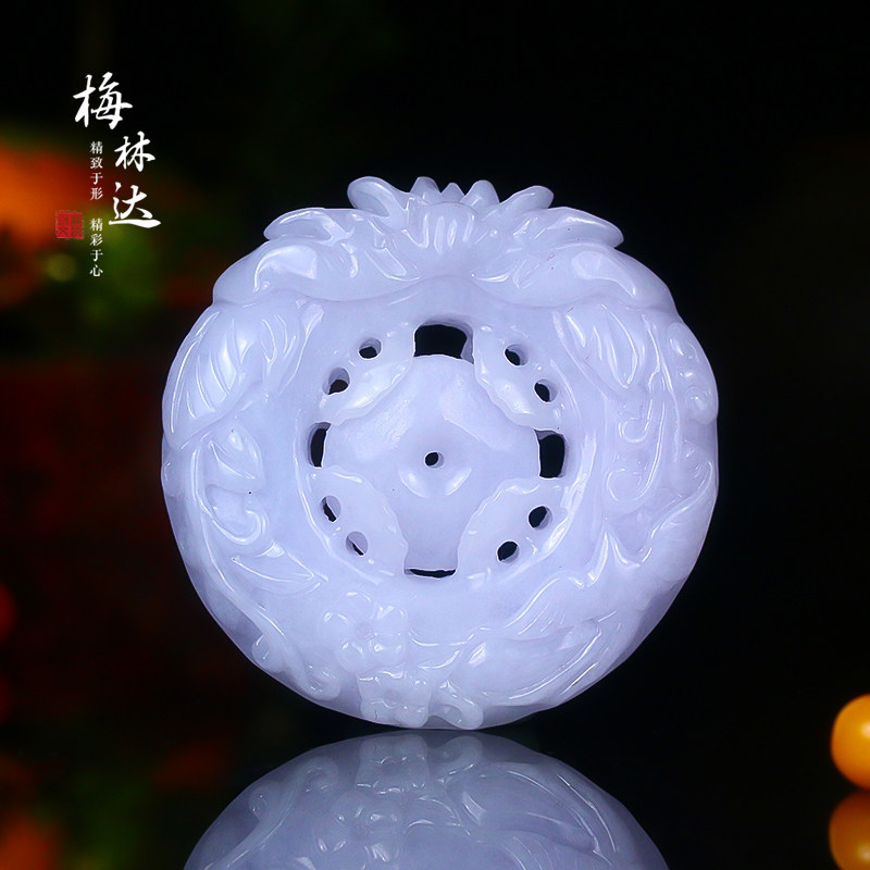 melinda/梅林达【绽放】天然a货翡翠吊坠苏工凤穿牡丹玉石挂件女