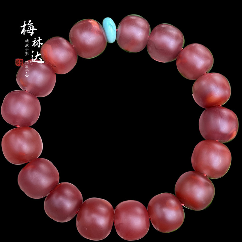 Melinda/梅林达【凭熙】天然南红玛瑙手串火焰纹老型佛珠单圈手链