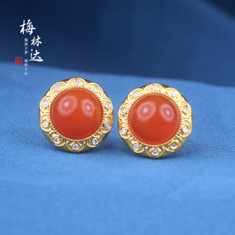 梅林达旗舰店天然南红玛瑙耳钉