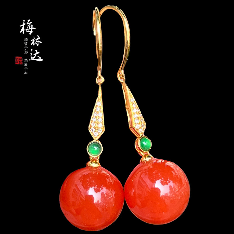 Melinda/梅林达【清和】天然南红玛瑙耳环18K金镶樱桃红圆珠耳环,饰品/流行首饰/时尚饰品新,耳饰,淘宝优惠券,粉丝福利购,淘宝优惠卷