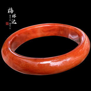 天然南红玛瑙手镯柿子红满色62大圈口玉镯 山璃 Melinda 梅林达