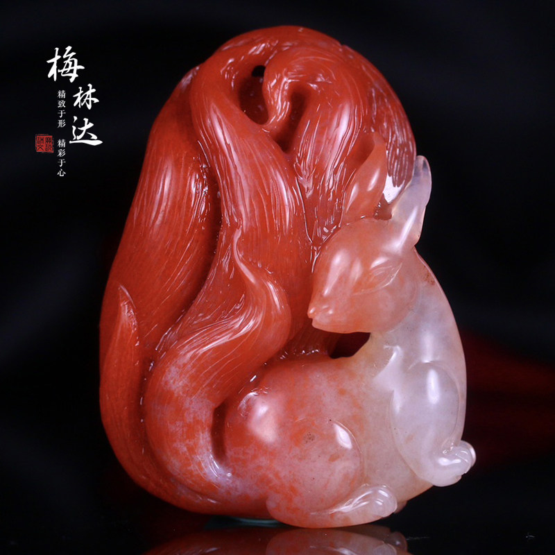Melinda/梅林达【沐若】天然南红玛瑙吊坠苏工精雕瑞兽九尾狐玉坠