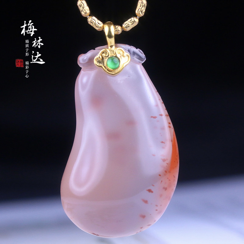 Melinda/梅林达【雪晴】天然南红玛瑙吊坠18K金镶嵌福瓜玉石挂件