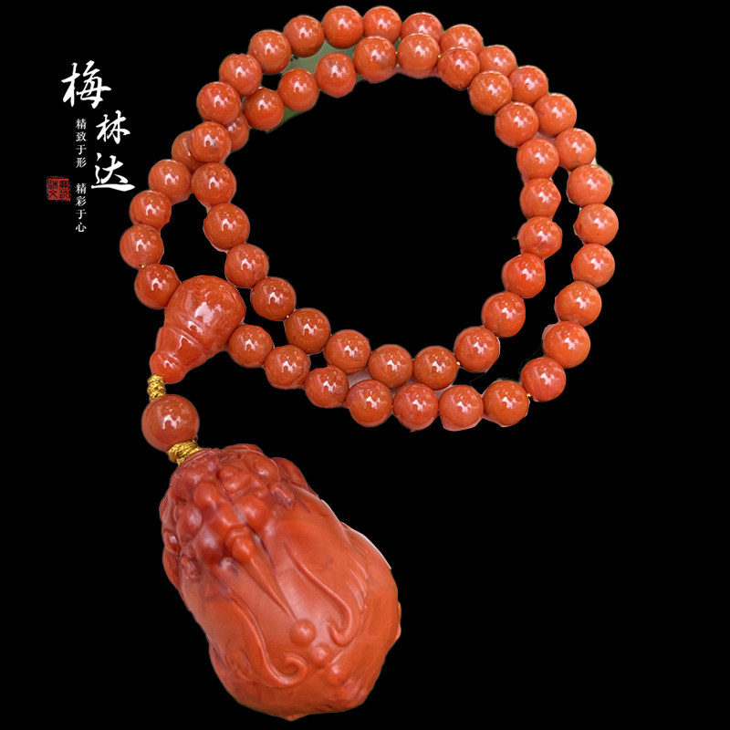 Melinda/梅林达【麟彩】天然南红玛瑙吊坠苏工精雕瑞兽貔貅玉项链