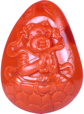 梅林达男女南红玛瑙善财童子吊坠