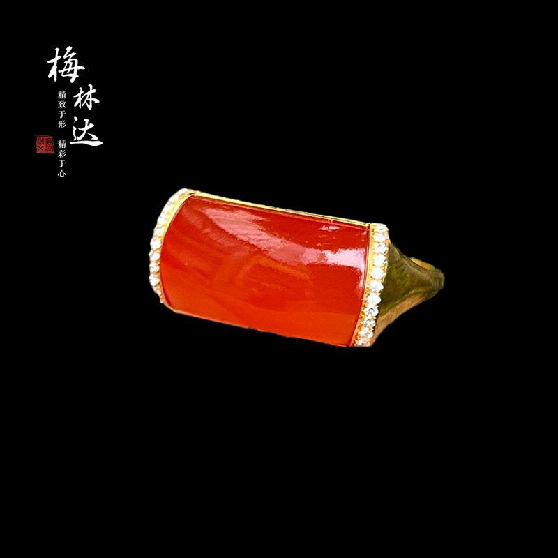 Melinda/梅林达【蝶素】天然南红玛瑙戒指保山冰红马鞍戒面指环女