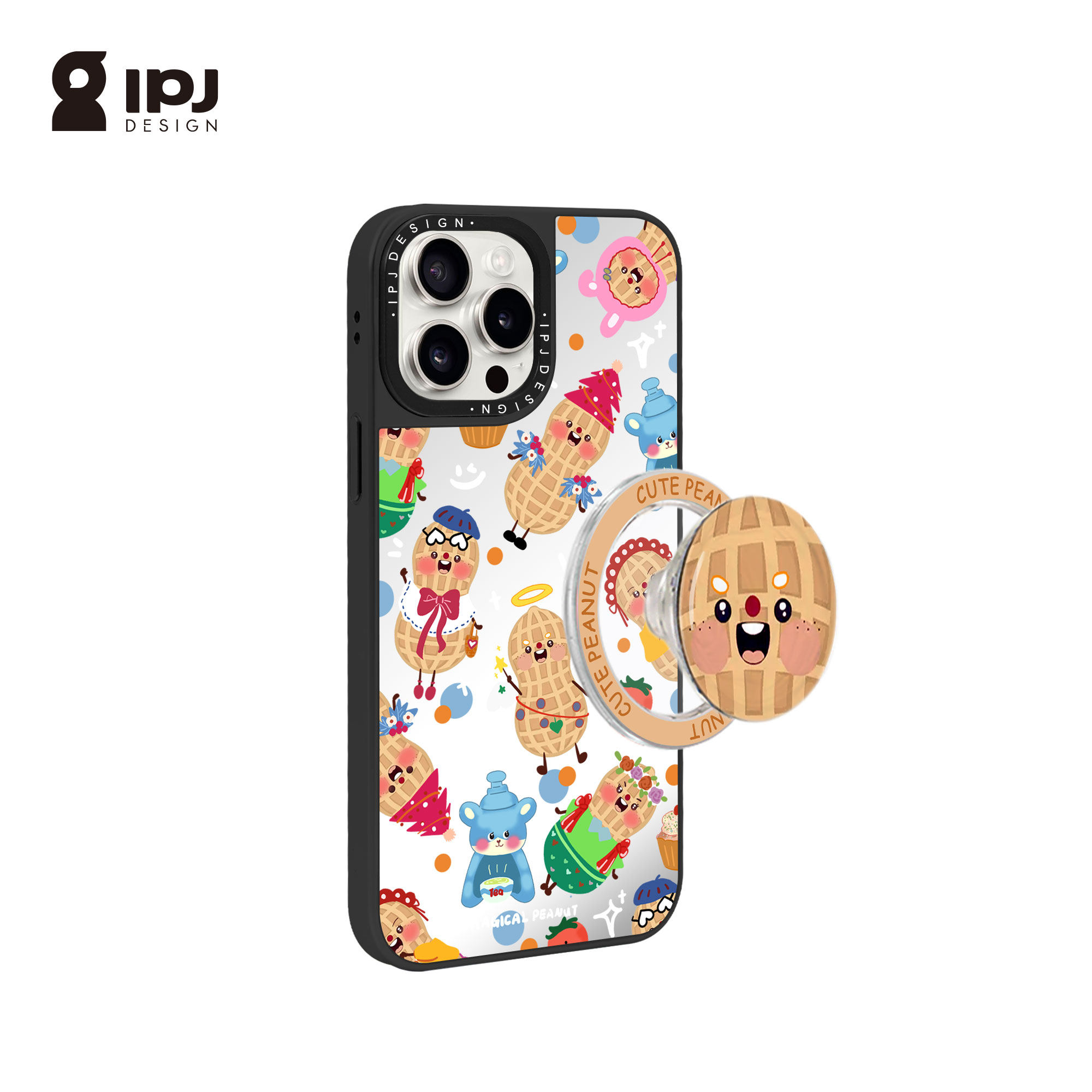 IPJ可爱个性镜面小花生人黑框磁吸手机壳17适用苹果15prom