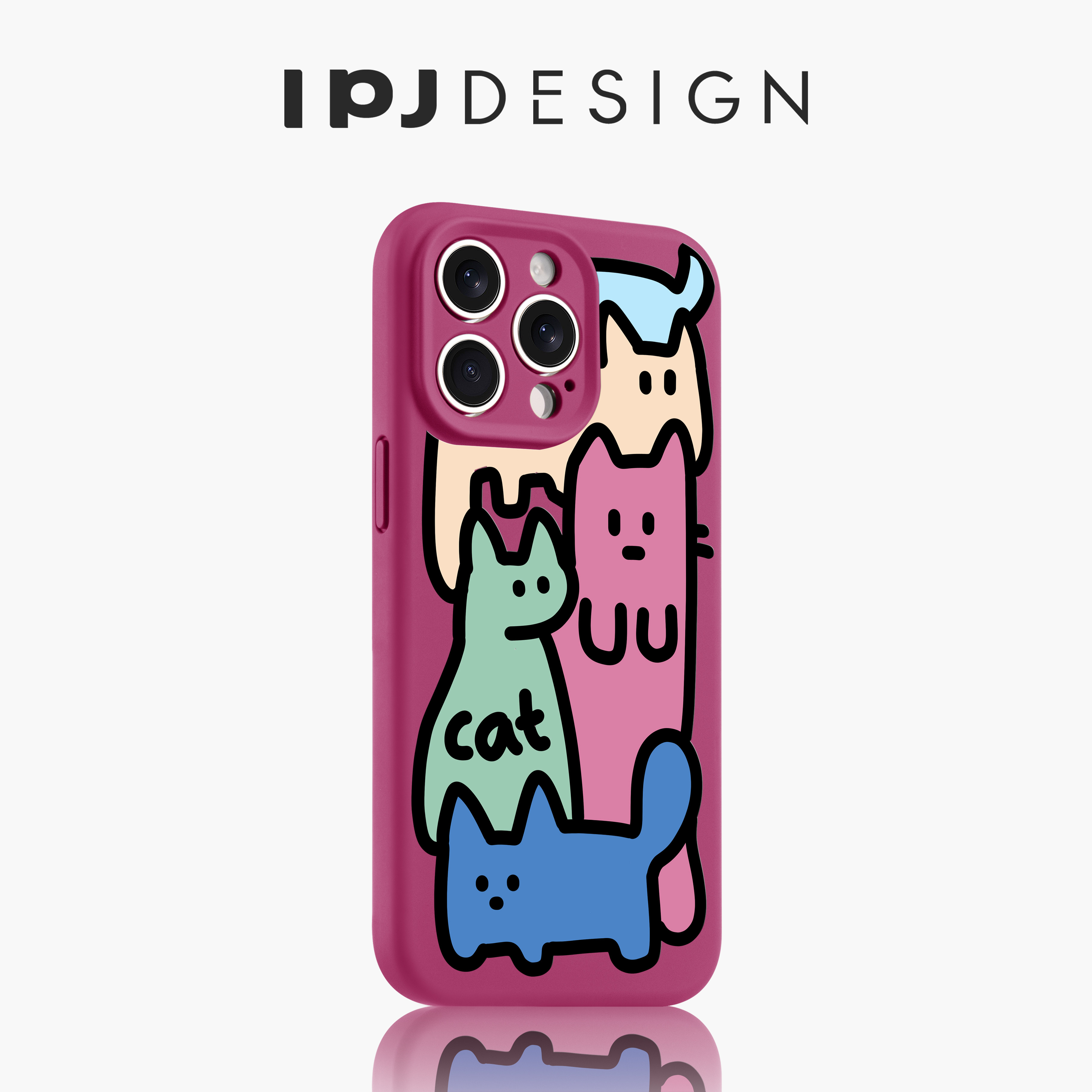 IPJ玫红色简约可爱液体猫咪手机壳17适用苹果15promax手机壳iphone16Plus13个性12防摔14小众15