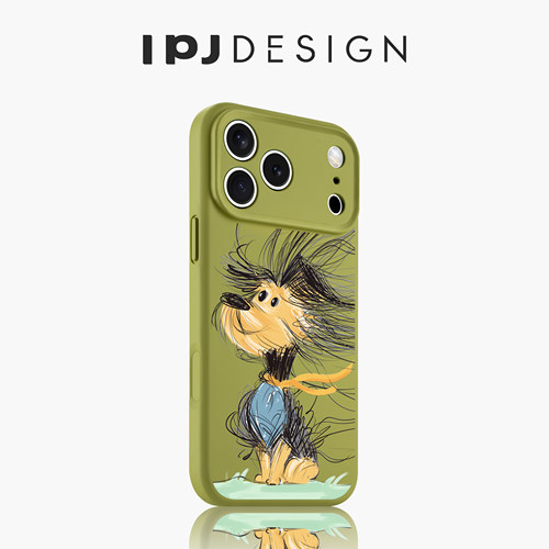 IPJ创意绿色潦草小狗液态手机壳17适用于iphone16promax苹果15PRO手机壳13文艺14套12硅胶防摔