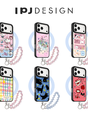 IPJ少女心粉色系格纹超可爱卷毛小狗冰川纹磁吸壳适用于iphone17promax苹果16PRO手机壳15新款14套13防摔12