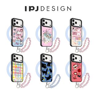IPJ少女心粉色系格纹超可爱卷毛小狗冰川纹磁吸壳适用于iphone17promax苹果16PRO手机壳15新款14套13防摔12