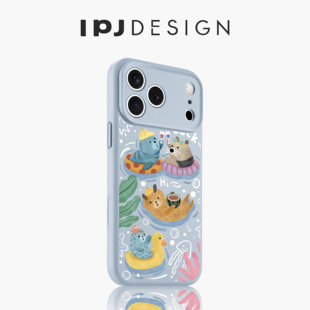 IPJ夏日可爱蓝色小海獭液态手机壳17适用于iphone16promax苹果15PRO手机壳13卡通14套12硅胶防摔